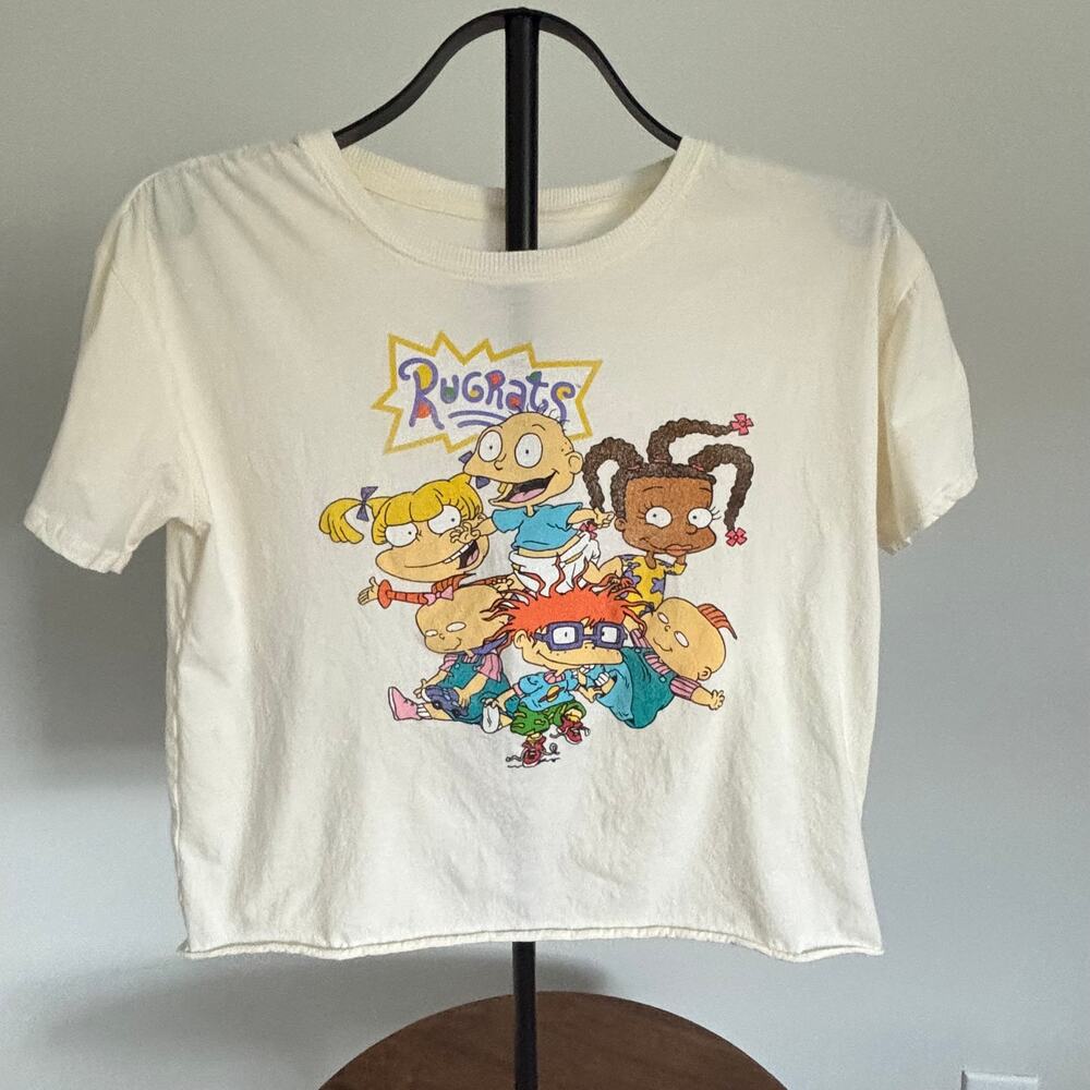 Rugrats Graphic Crop T-Shirt Women's Large White 2021 Tommy Angelica Chuckie Y2K
